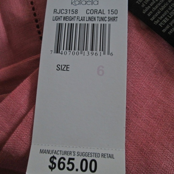 Light Weight 100% Linen Coral Long Tunic Shirt Top - Picture 5 of 5